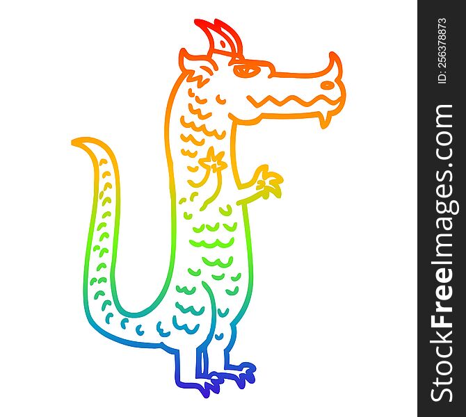 rainbow gradient line drawing of a cartoon magical dragon