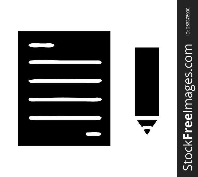 flat symbol of a pencil and paper. flat symbol of a pencil and paper