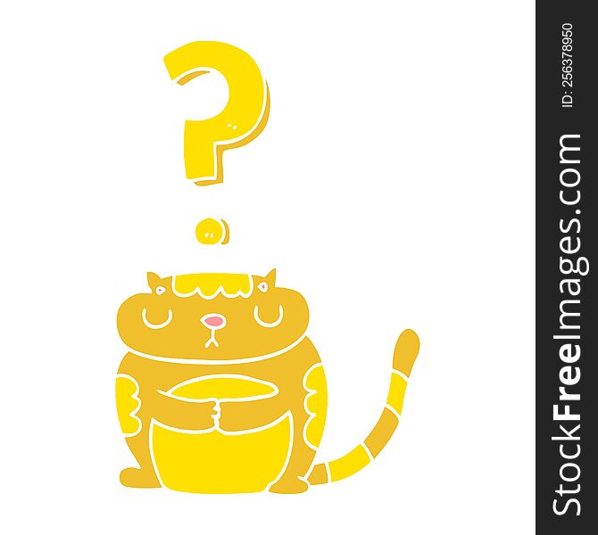 flat color style cartoon cat with question mark