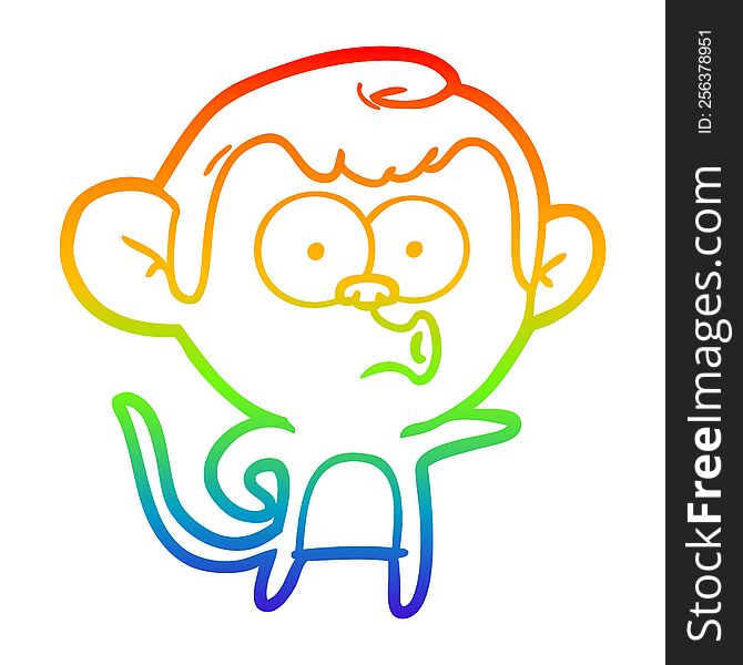 Rainbow Gradient Line Drawing Cartoon Pointing Monkey