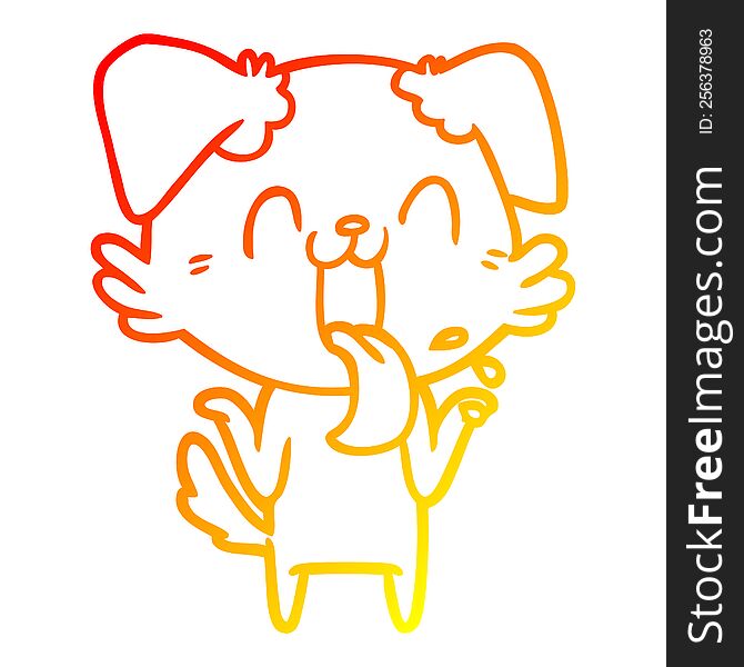 warm gradient line drawing of a cartoon panting dog shrugging shoulders