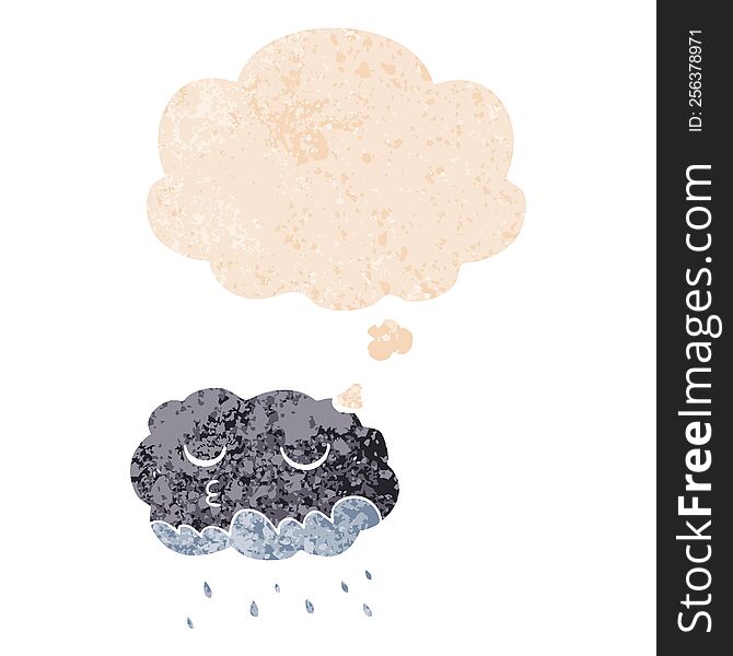 Cartoon Rain Cloud And Thought Bubble In Retro Textured Style
