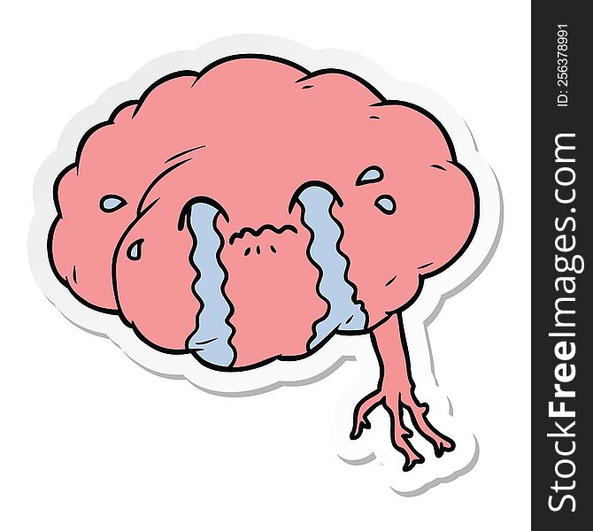 sticker of a cartoon brain with headache