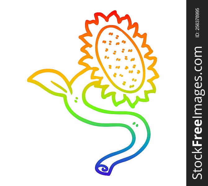 Rainbow Gradient Line Drawing Cartoon Sunflower
