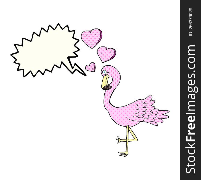 freehand drawn comic book speech bubble cartoon flamingo in love