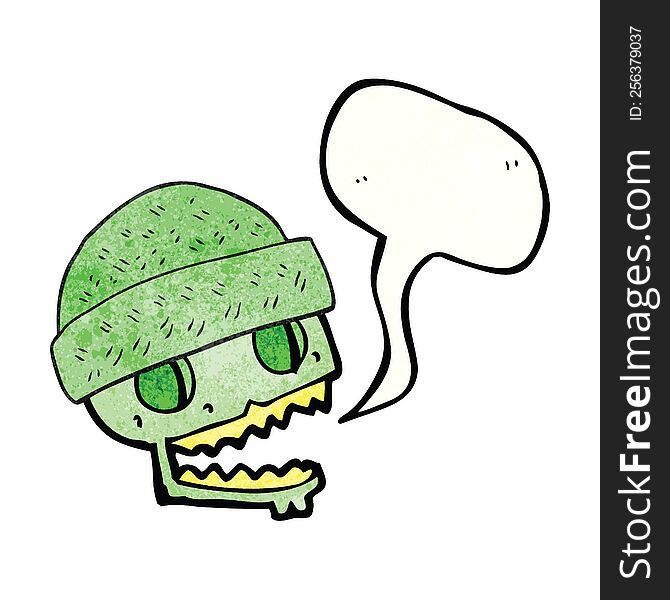 Speech Bubble Textured Cartoon Skull Wearing Hat