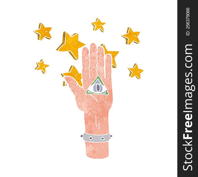 Cartoon Mystic Eye Hand Symbol
