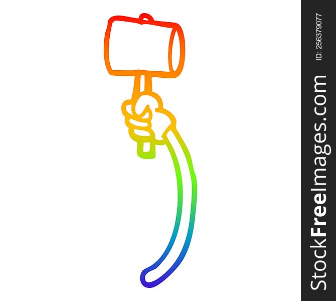 rainbow gradient line drawing cartoon arm with hammer