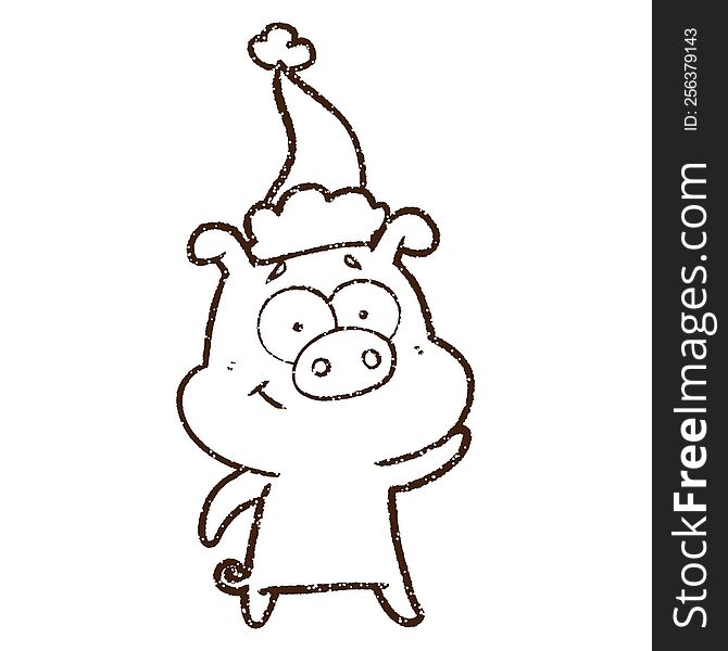 Christmas Pig Charcoal Drawing