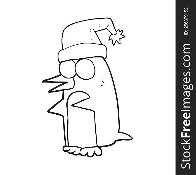 black and white cartoon christmas penguin