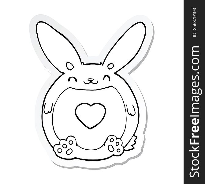 Sticker Of A Cartoon Rabbit With Love Heart