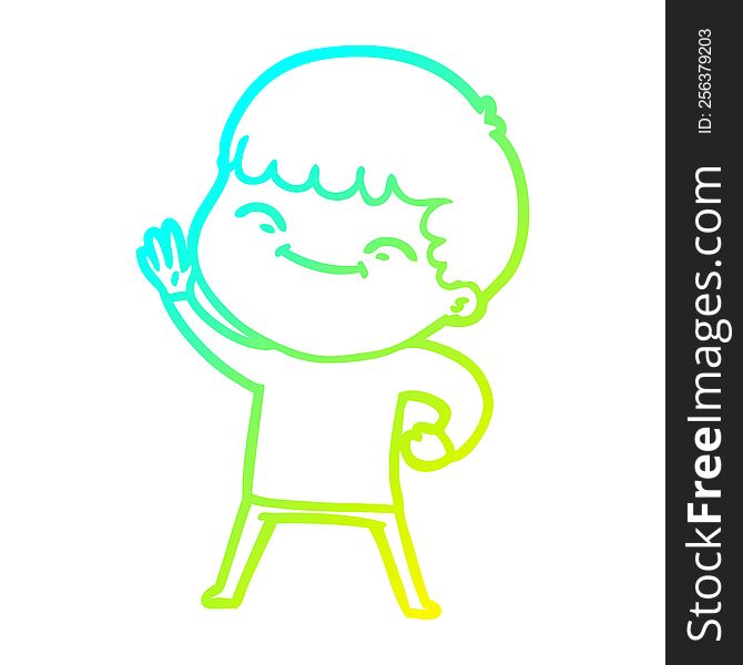 Cold Gradient Line Drawing Cartoon Smiling Boy