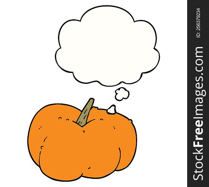 cartoon pumpkin squash with thought bubble. cartoon pumpkin squash with thought bubble