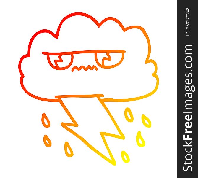 Warm Gradient Line Drawing Cartoon Angry Storm Cloud