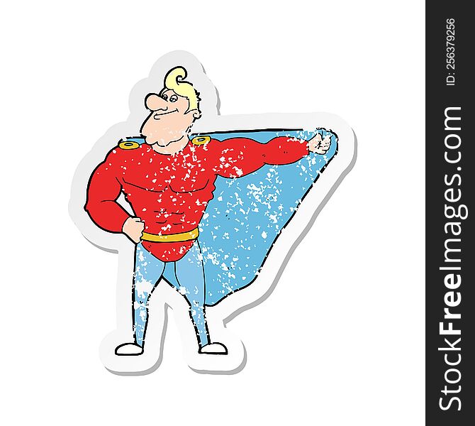 retro distressed sticker of a funny cartoon superhero