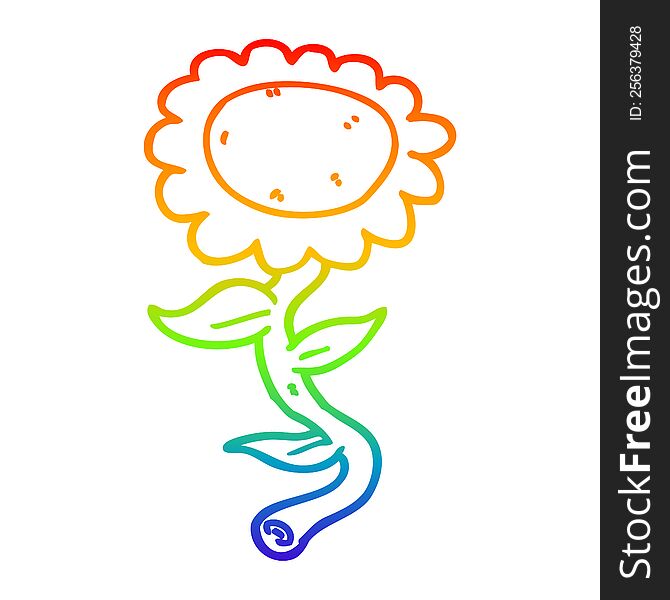 rainbow gradient line drawing of a cartoon sunflower