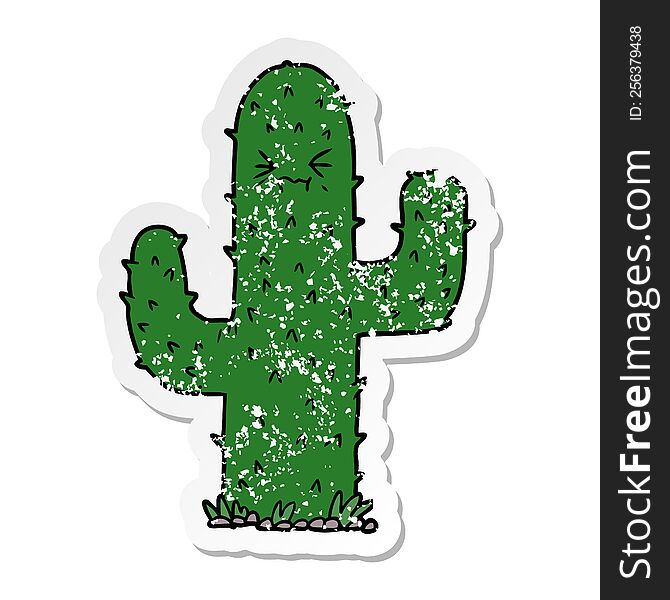 distressed sticker of a cartoon cactus