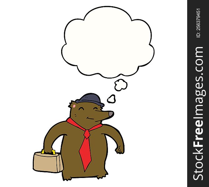 Cartoon Business Bear And Thought Bubble