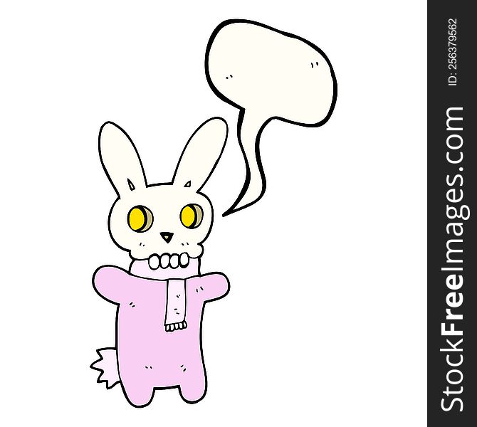 freehand drawn speech bubble cartoon spooky skull rabbit