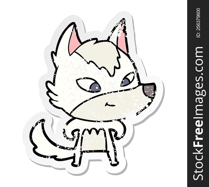 Distressed Sticker Of A Friendly Cartoon Wolf