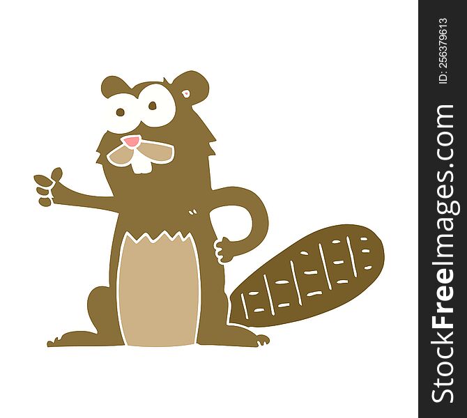 Flat Color Illustration Of A Cartoon Beaver