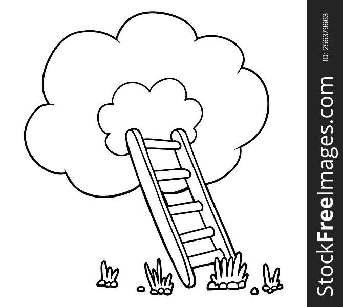 cartoon ladder into cloud. cartoon ladder into cloud