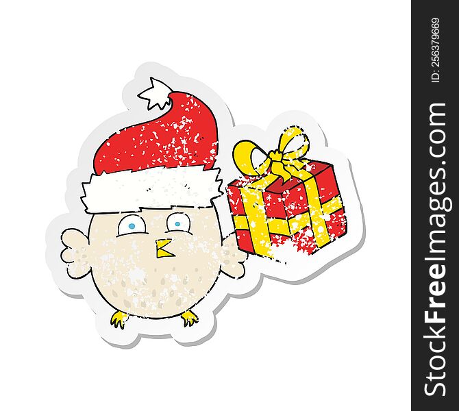 Retro Distressed Sticker Of A Cartoon  Christmas Owl