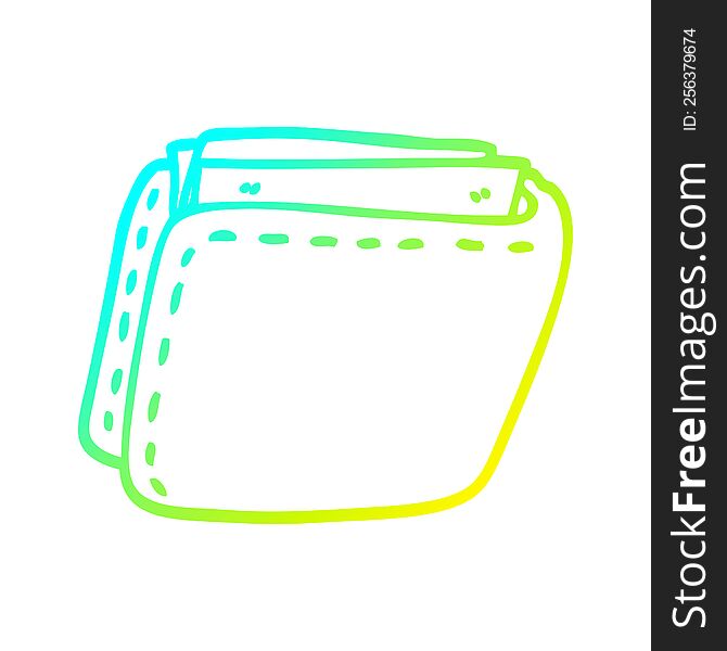 cold gradient line drawing of a cartoon wallet full of cash