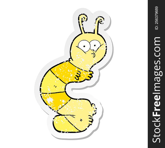 distressed sticker of a funny cartoon caterpillar