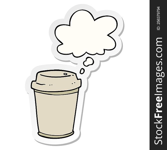 cartoon takeout coffee cup with thought bubble as a printed sticker