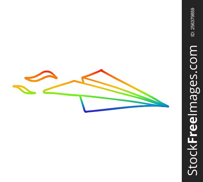 rainbow gradient line drawing of a cartoon paper airplane