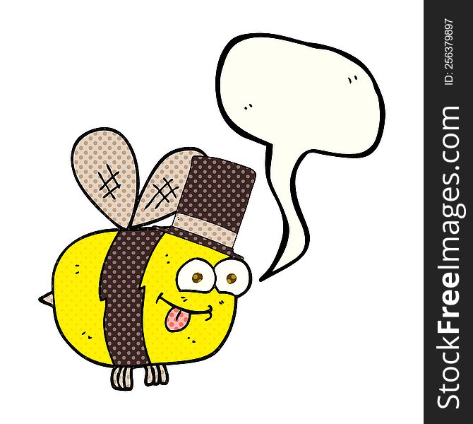 Comic Book Speech Bubble Cartoon Bee Wearing Hat
