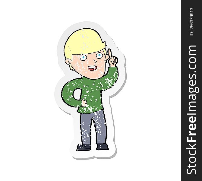 Retro Distressed Sticker Of A Cartoon Boy With Idea