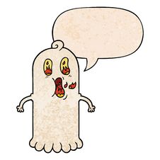 Cartoon Ghost And Flaming Eyes And Speech Bubble In Retro Texture Style Stock Photos