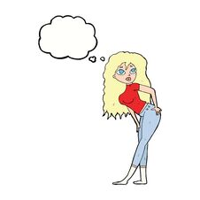 Cartoon Attractive Woman Looking Surprised With Thought Bubble Stock Image Cartoon Attractive Woman Looking Surprised With Thought Bubble Stock Image