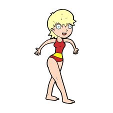 Cartoon Happy Woman In Swimming Costume Stock Image