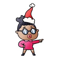Gradient Cartoon Of A Pointing Woman Wearing Spectacles Wearing Santa Hat Royalty Free Stock Photo