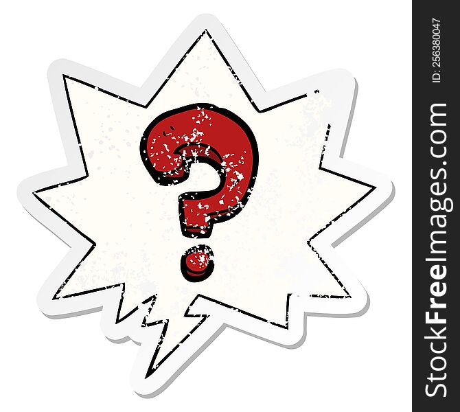 Cartoon Question Mark And Speech Bubble Distressed Sticker