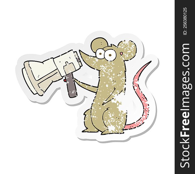 retro distressed sticker of a cartoon mouse with megaphone