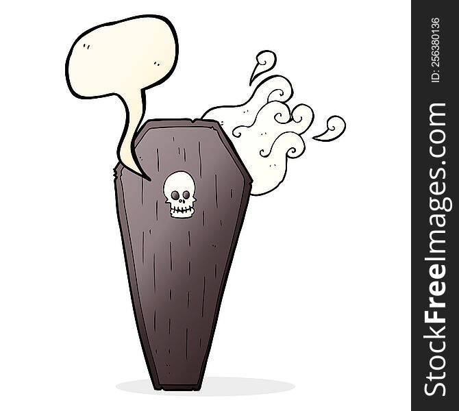 spooky cartoon coffin with speech bubble