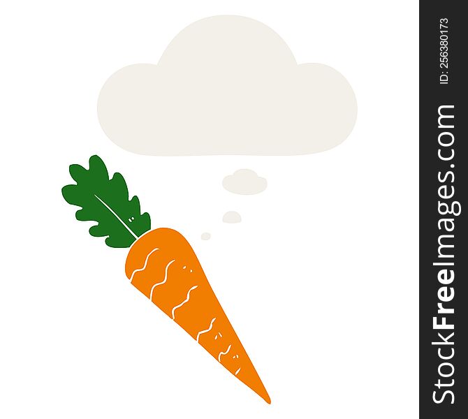 Cartoon Carrot And Thought Bubble In Retro Style