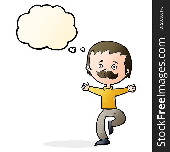 Cartoon Dancing Man With Mustache With Thought Bubble