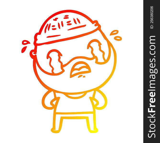 Warm Gradient Line Drawing Cartoon Bearded Man Crying