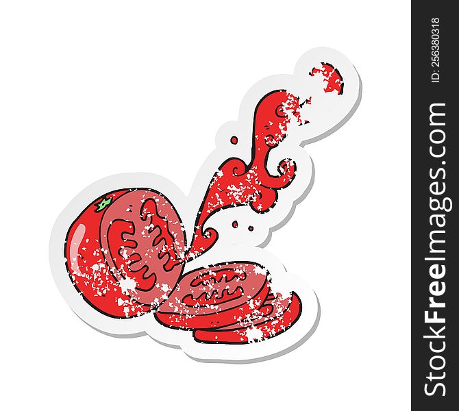 retro distressed sticker of a cartoon sliced tomato