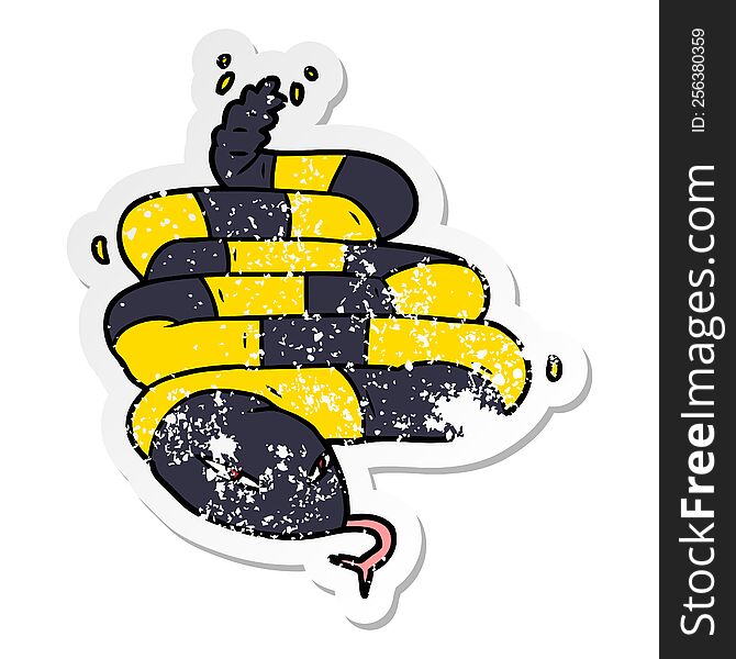 Distressed Sticker Of A Cartoon Poisonous Snake