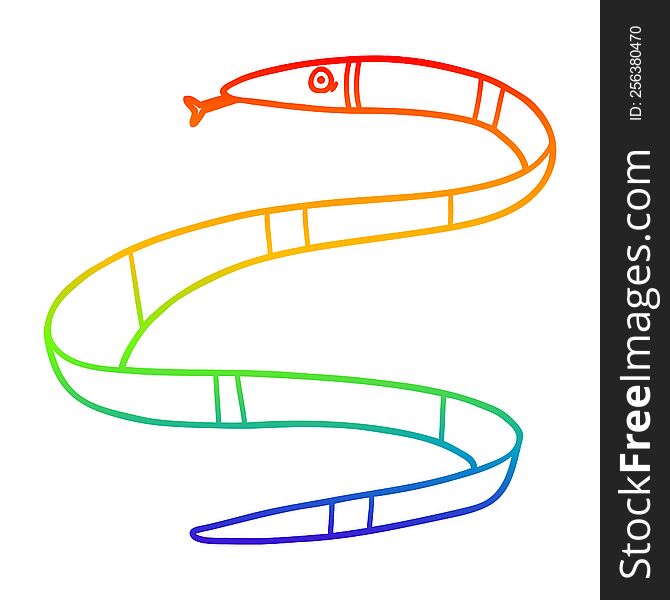 Rainbow Gradient Line Drawing Cartoon Sea Snake