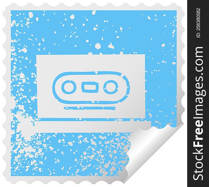 Distressed Square Peeling Sticker Symbol Retro Cassette