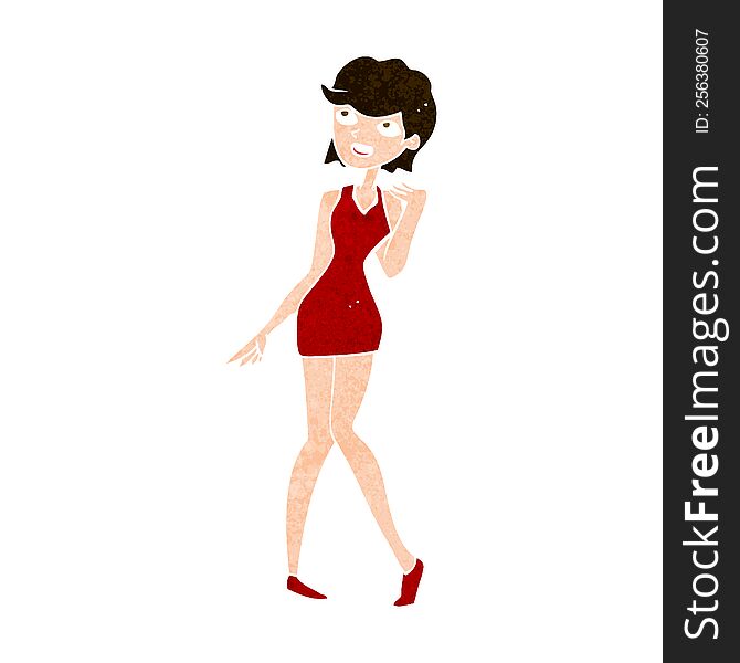 cartoon woman in cocktail dress