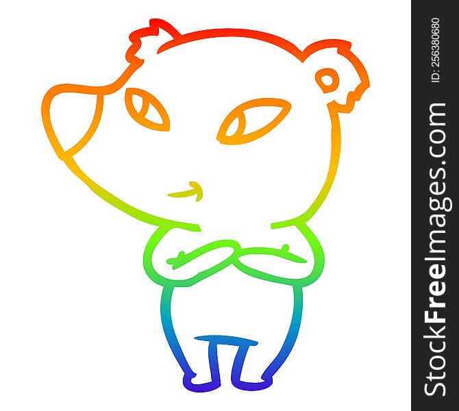 Rainbow Gradient Line Drawing Cute Cartoon Bear