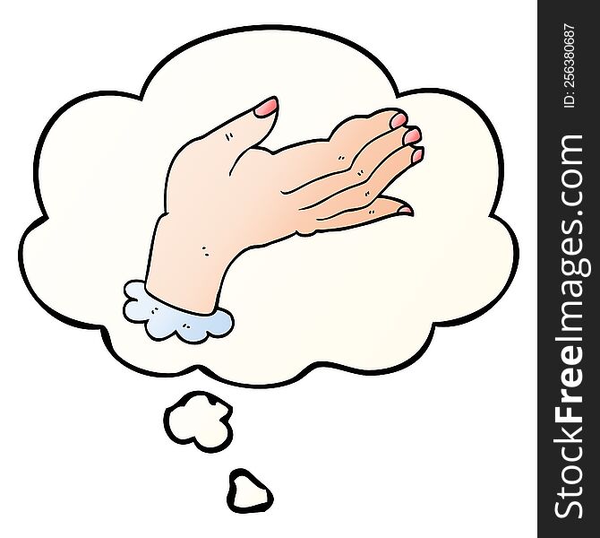 Cartoon Hand And Thought Bubble In Smooth Gradient Style